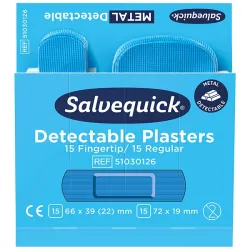 Salvequick Pflasterstrips Blue Detectable Navulling Blue Detectable Gipsmengsel vingertop/normaal, waterafstotend | 66 x 39 mm en 72 x 19 mm | 10 x (6 x 30 Stück)